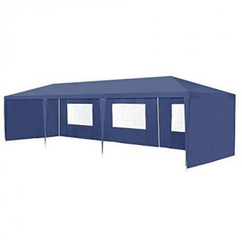 Carpa Pabellón Jardín Estructura de Metal 900 x 300 x 255 cm Impermeable Azul Oscuro