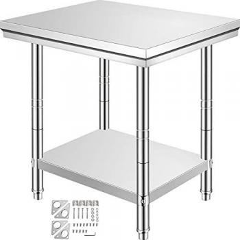 VEVOR Mesa de Preparación de Comida de Acero Inoxidable 60 x 76 x 80 cm Tabla de Cocina Profesional Capacidad de Carga 750 kg Tabla de Trabajo de Cocina de Catering Ajustable para Restaurante Escuela