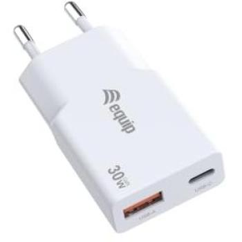 Cargador USB 30W GaN Slim 2 Puertos (1xUSB-C PD, 1xUSB-A) Blanco