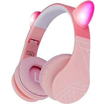 Auriculares Bluetooth para niños, PowerLocus Auriculares Inalámbricos Bluetooth de Diadema, Cascos Bluetooth con Micrófono para niñas y niños con 85DB Volumen Limitado, Auriculares Plegable, Ajustable