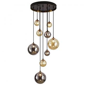 Lámpara Colgante de Techo Dark 9 Luces Negro y Latón con Cristal Bicolor G9