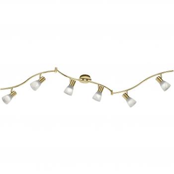 Barra LED Orientable de 6 Focos Levisto, Acabado en Bronce Mate y Vidrio Alabastro, E14, 30W, 3000K