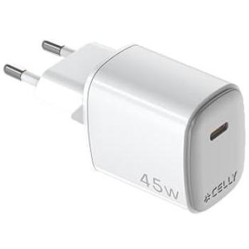 Cargador de Pared USB-C 45W Celly con Tecnología GaN - Blanco, Cargador Rápido Compacto para Smartphone y Tablet