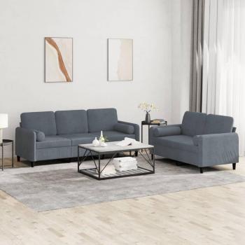 Sofá de 2 piezas con almohadas de terciopelo gris oscuro Vidaxl