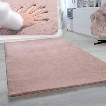 Alfombra Salón Pelo Largo Shaggy Piel Sintética Suave Ø 200 cm Redondo Rosa