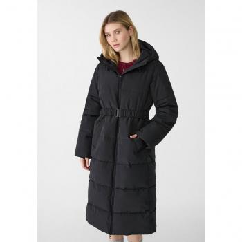 Stradivarius Long Black Puffer Coat with Belt XS