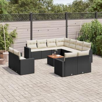 12-Piece Black Poly Rattan Garden Sofa Set with Cushions