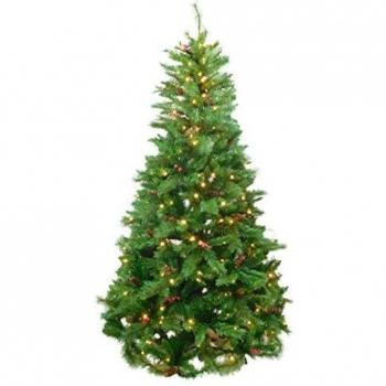 7 Pie / 84 Pulgadas Prelit Verde Christnas Árbol con Conos, Bayas Rojas y 400 estático Blanco cálido Luces LED