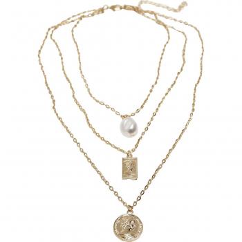 Urban Classics Layering Pearl Basic Necklace - Unisex, Gold Color