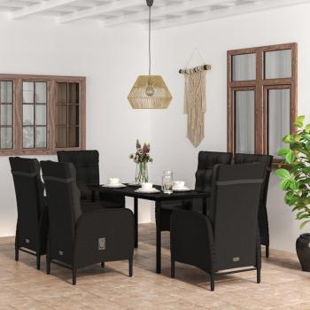 7-Piece Black Garden Dining Set with Cushions