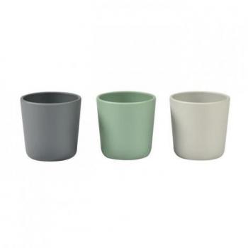 Beaba Juego de 3 vasos de silicona antideslizante para aprendizaje en colores gris, verde salvia y velvet gris