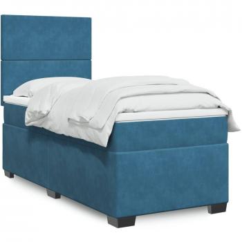 Cama box spring de muelles con colchón terciopelo azul 90x190 cm