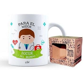 Mr Cool Taza 33 cl en Caja Regalo con Mensaje para el Mejor Doctor ¡del Mundo, Cerámica, Multicolor, 15x10x5 cm