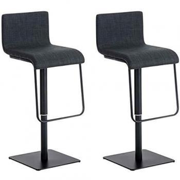 Set de 2 Taburetes Limon en Tela Gris Oscuro y Negro, Altura Ajustable y Giratorios