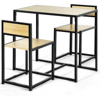 Costway Set de Mesa y 2 Sillas de Comedor Compacto con Estructura de Metal para Pequeños Espacios en Cocina y Bistró Natural