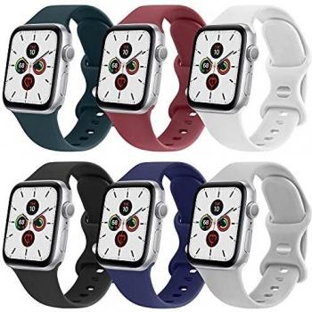 NAGAO 6PACK Correas Compatible con Apple Watch 38mm 42mm 40mm 44mm 41mm 45mm,Correa de Silicona Suave Pulseras de Repuesto para iWatch Series 7 6 5 4 3 2 1 SE,Mujer Hombre