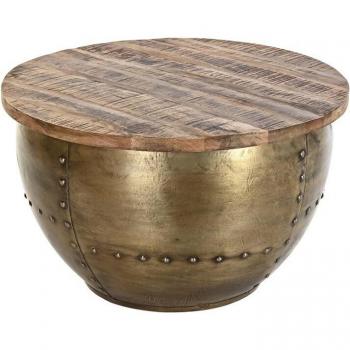 Mesa de Centro Glamour Marrón Dorado Metal Madera de mango 68 x 68 x 44 cm