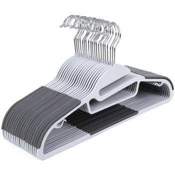 SONGMICS 20 Perchas de Plástico, Ahorro de Espacio, Apertura en Forma de S, Bandas Antideslizantes, Gancho Giratorio a 360º, Gris Oscuro CRP41G