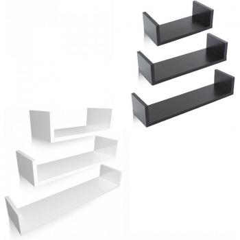 Conjunto de 3 estantes decorativos de pared en forma de U - Negro