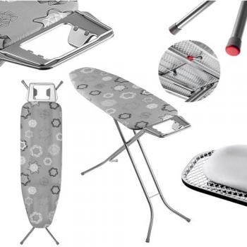 Tabla de Planchar Plegable KADAX 120 x 38 cm con Funda de Algodón, Soporte para Plancha Integrado, Pies Antideslizantes y Altura Regulable (Gris)