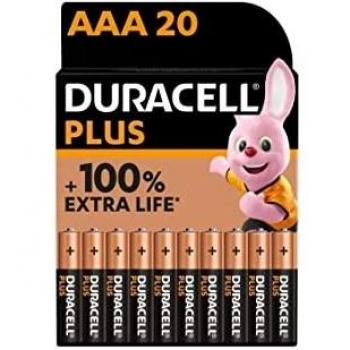 Pilas Alcalinas Duracell Plus AAA 1.5V LR03 - Pack de 20 unidades