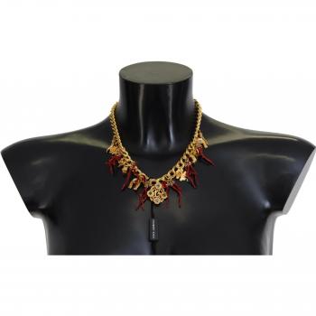 Dolce & Gabbana Gold Brass Crystal Logo Chili Statement Necklace