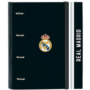 SAFTA CARPETA 4 ANILLAS 35MM CON RECAMBIO REAL MADRID 1ª EQUIP. 24/25 - Carpeta Anillas Licencia Oficial - Diseño Exclusivo - Ideal para Uso Diario - Material Dur