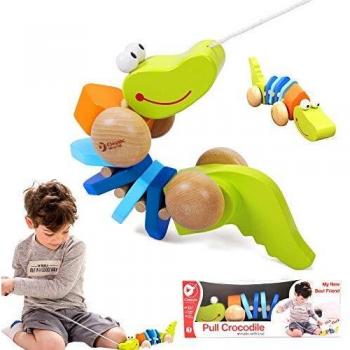 Crocodilo de Madera Clásico con Sonidos para Arrastrar y Cuerda