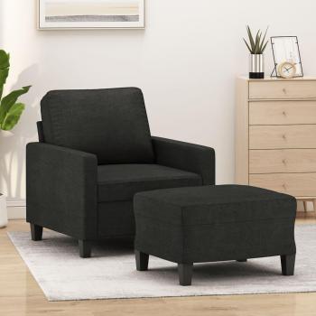 Sillón con taburete tela negro 60 cm vidaXL617543