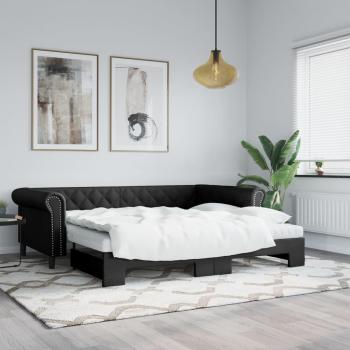 Sofá cama nido extraíble con colchón de cuero sintético negro 90x200 cm