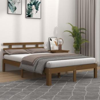 Cama solar sin Materix ámbar madera maciza 150x200 cm, estructura de cama king, madera maciza, color marrón miel