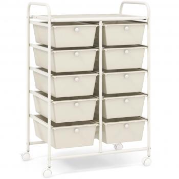 10-Drawer Rolling Storage Cart Utility Trolley White