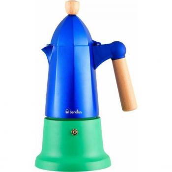 Benetton Cafetera Rainbow 6 Tazas de Aluminio, Colores Azul y Verde