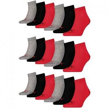 PUMA Unisex Quarter Socks 3-Pack - Black/Red