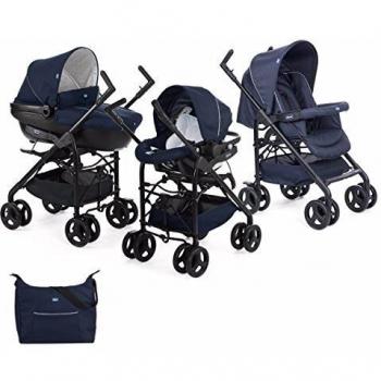 Chicco Trio Sprint Carrito de Bebé 3 Piezas con Sistema de Viaje Modular Apto de 0 a 36 Meses, Sillita de Paseo con Capazo y Silla para Coche, Ligera, Plegable y Compacta, Color Azul