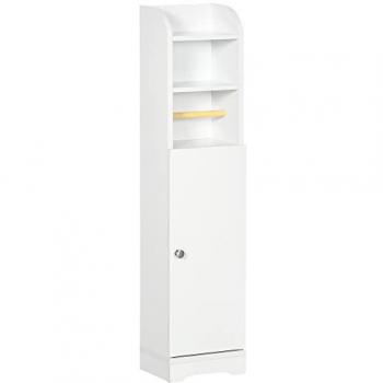 Armario de Baño Columna Auxiliar Multiusos Kleankin con Estante Ajustable y Portarrollos de Papel, Dimensiones 23x18x100 cm, Color Blanco