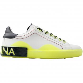 Dolce & Gabbana White Yellow Portofino Leather Sneakers Shoes - EU41/US8
