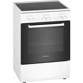 Cocina Independiente Eléctrica Bosch HKA090220, 60 cm, Cerámico Blanco, Clase A, con 3D Heißluft y Zona de Cocción Expandible