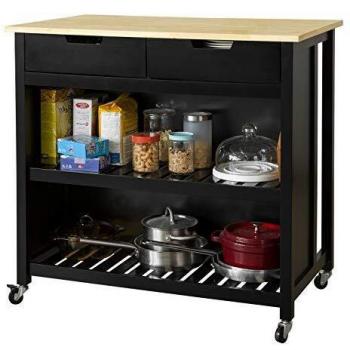 Carrito de Cocina SoBuy FKW74-SCH, Almacenamiento con 2 Cajones y 2 Estantes, Tablero Grande, Dimensiones: L98 x P58 x H94 cm, Color Negro y Natural
