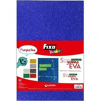Fixo Kids 5 Láminas Goma Eva Kids Hoja 40X60 Cm, Purpurina Azul