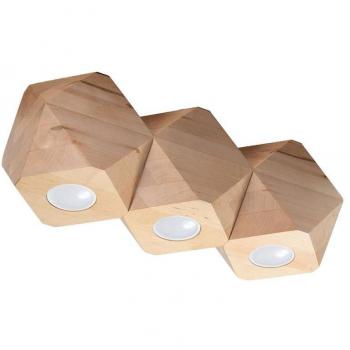 Aplique de Techo LEDBOX WOODY Natural 3xGU10 Madera Downlight Superficie Iluminación Interior 12cm