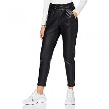 Only Poptrash Easy Coated Faux Leather Jogging Pants for Women - Black - XL/32