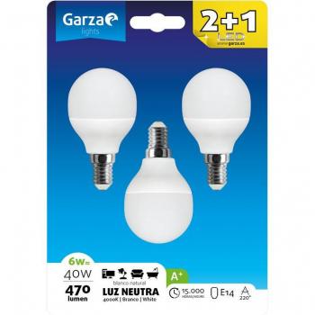 Garza Esférica Pack 3 Bombillas LED 6W E14 Blanco Neutro