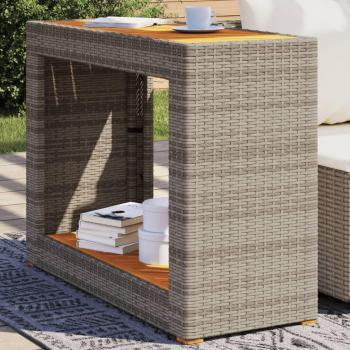 Mesa de jardín Polyrattan con tapa de madera gris 100x40x75 cm