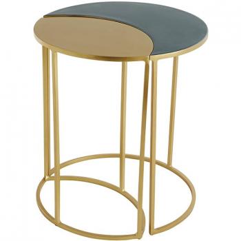 Mesa auxiliar de metal lacado azul petróleo y dorado TOSCANE
