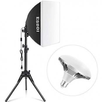 ESDDI Softbox iluminación para fotografía con Reflector de 40 x 40 cm y Bombilla LED de 5500 K para Grabar iluminación de Estudio y Retratos