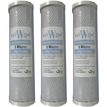 3 x Cartucho bloque de carbón 10 x 2.5, Carbon Block 5micra, para la ósmosis inversa y otros filtros de agua