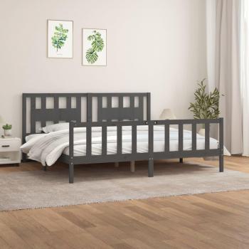 Cama de matrimonio de pino macizo gris con cabecero de 200x200 cm