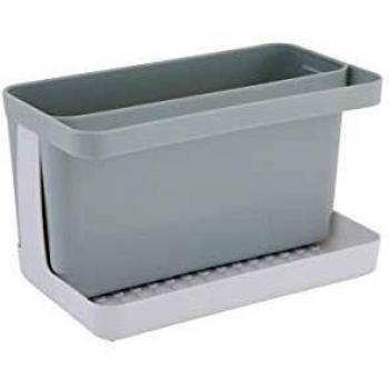 axentia Organizador de fregadero Caddy Organizador para los platos y utensilios Soporte de plástico para utensilios de cocina aprox. 20.5 x 12.5 x 11.5 cm, gris/blanco