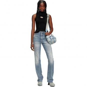 Top DIESEL Woman color Black - Size: M - female, Ribbed Sleeveless Top with High Neck